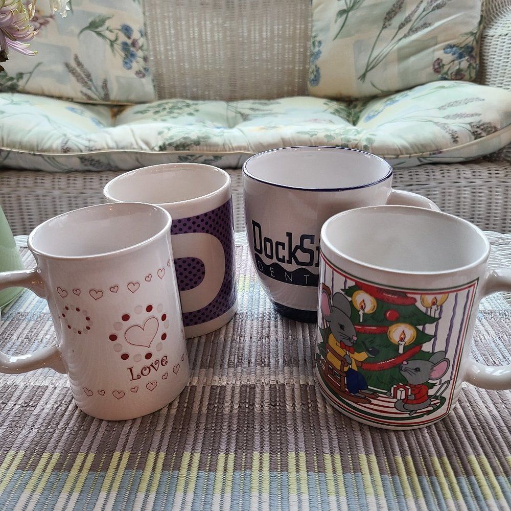 Coffee Mug Cup Lot - Vintage Christmas, Valentine, "D" Monogram, Dockside Dental - Picture 13 of 13